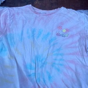 pink blue and yellow tie dye shirt